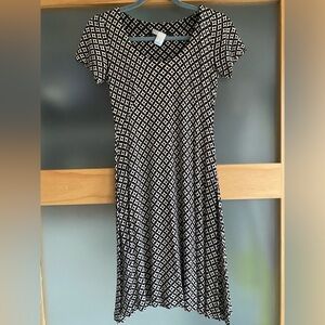 Vintage Holt Renfrew Lida Baday Designer Beige Black Geometric Dress Sz S